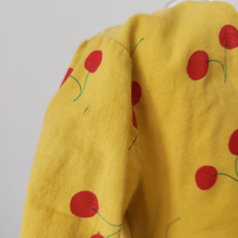 ASOS Cherry Linen Two Piece Set Size 0 Yellow Red Crop Top Shorts Ruffle Boho - Picture 8 of 16